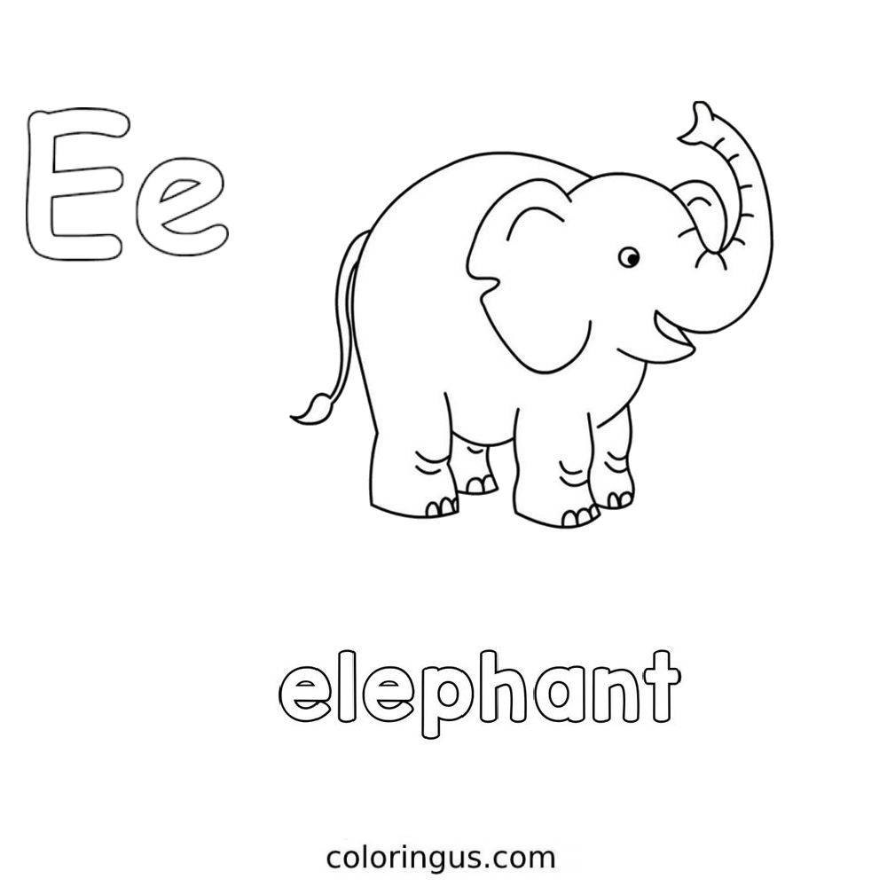 E For Elephant Coloring Page