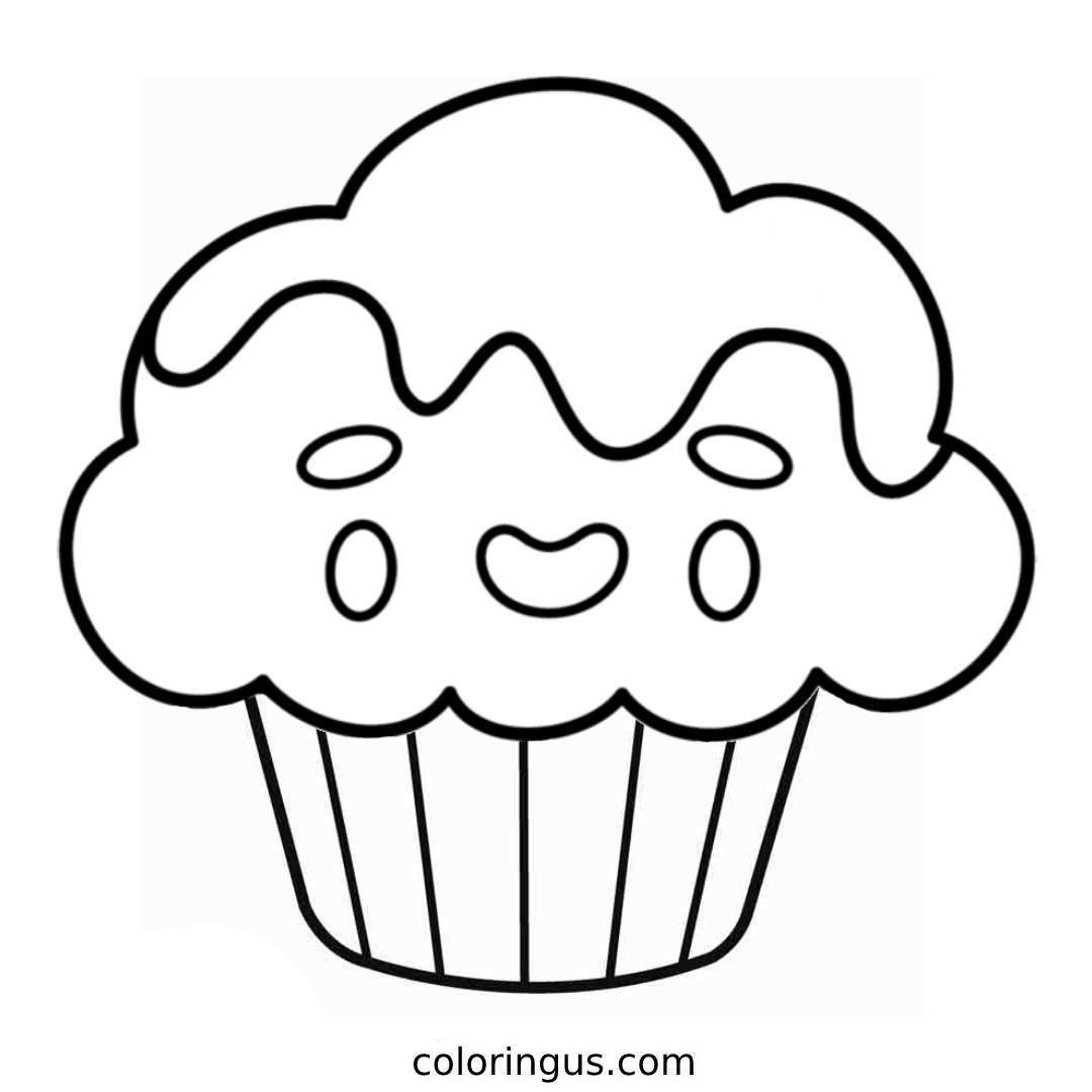 Easy Yummy Cupcakes Cute Coloring Page