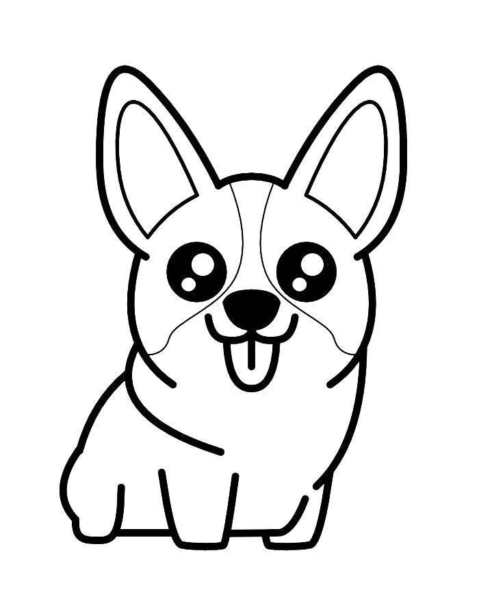 Easy Cute Corgi Dog Drawing Coloring Page