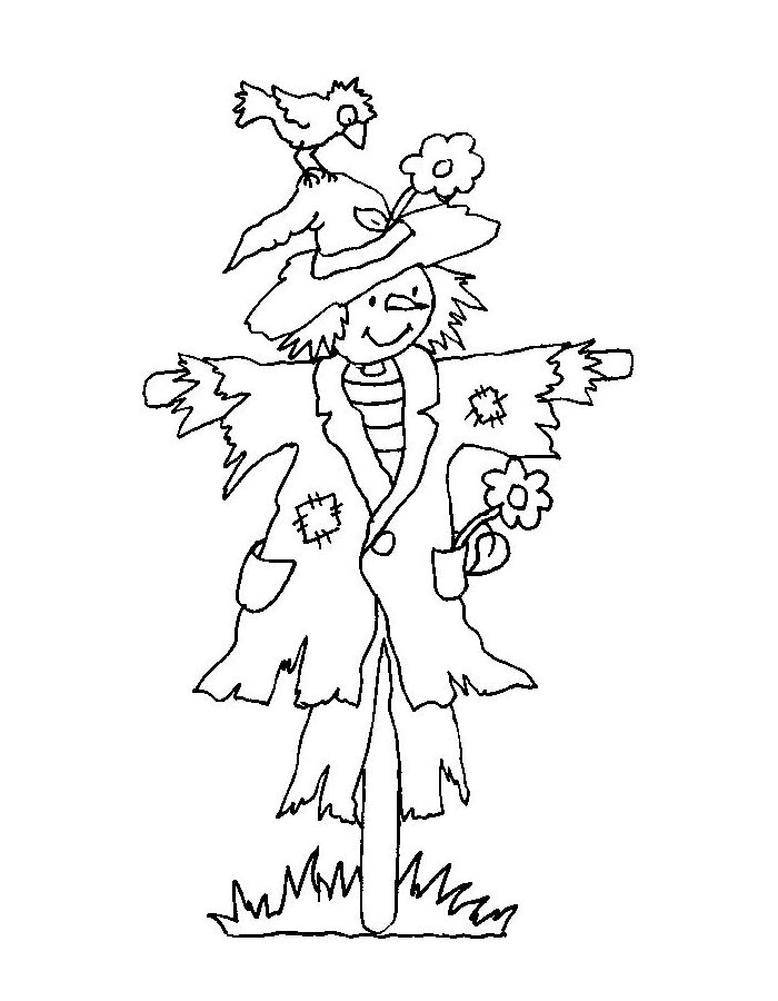 Easy Scarecrow Coloring Page