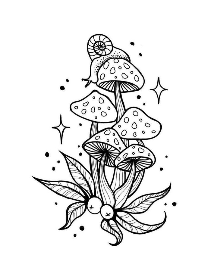 Easy Trippy Mushroom Coloring Page