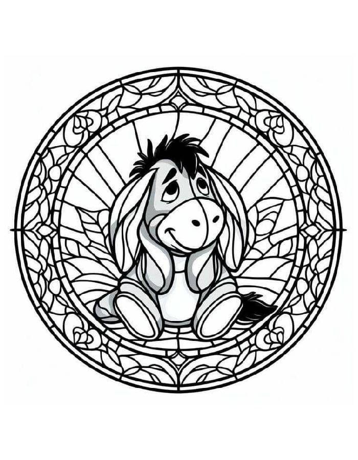 Eeyore In Floral Circle Design Coloring Page