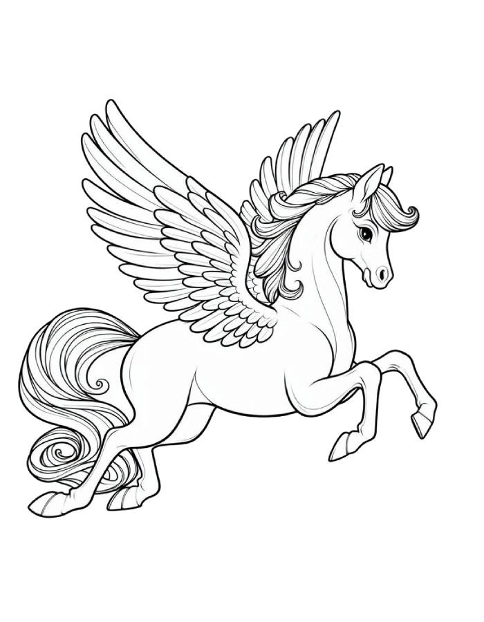 Elegant Pegasus Soaring Free Coloring Page