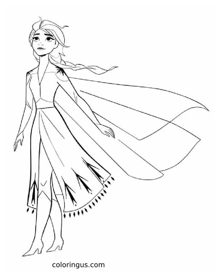 Elsa Standing In The Wind Coloring Page