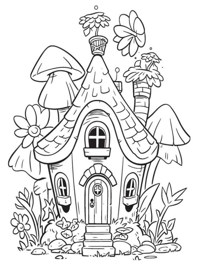 Enchanted Forest Fairy House Coloring Page