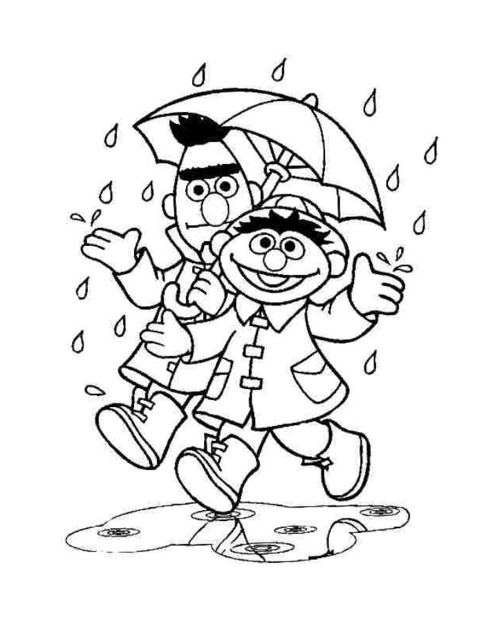 Ernie And Bert Rain Coloring Page