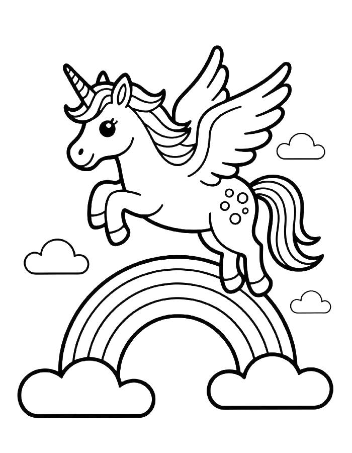 Flying Pegasus Over Rainbow Coloring Page