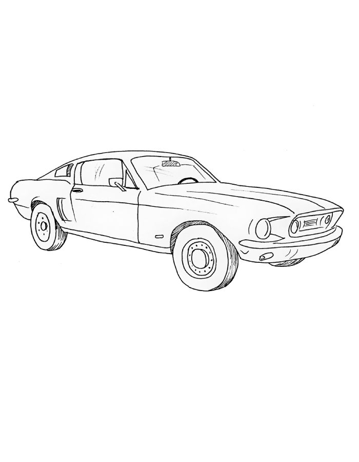Ford Mustang Easy Basic Car Drawing Coloring Page