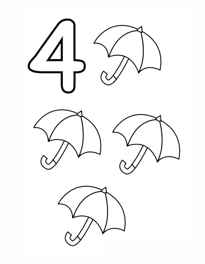 Four Umbrella Coloring Page