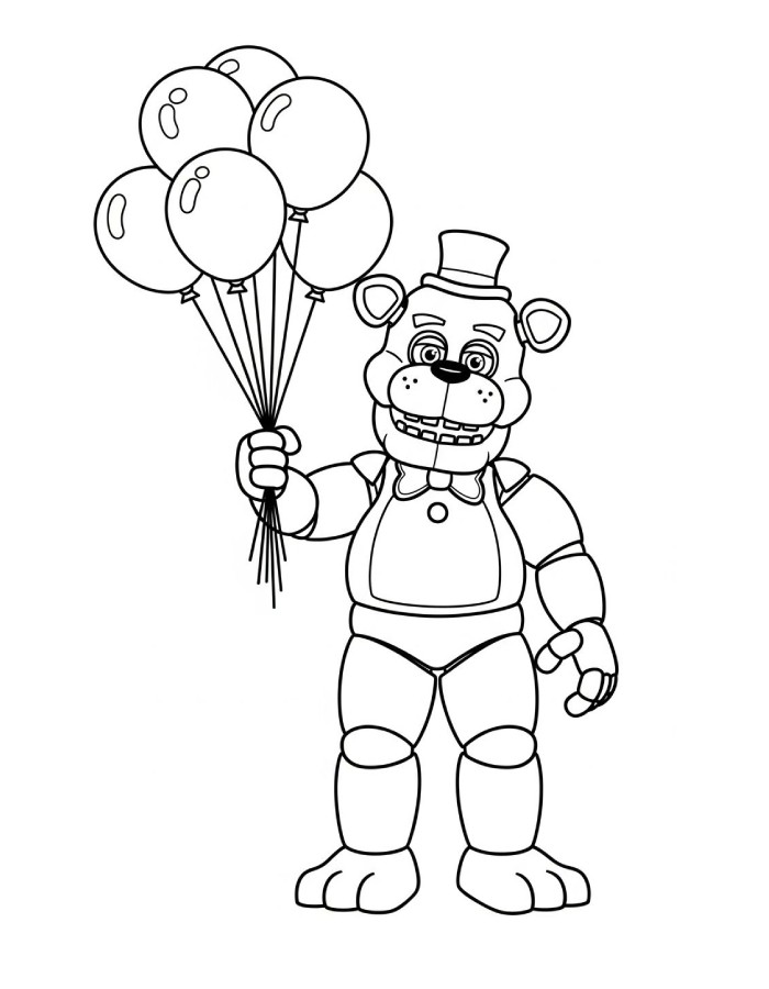 Freddy Fazbear Holding A Bunch Of Balloons Coloring Page