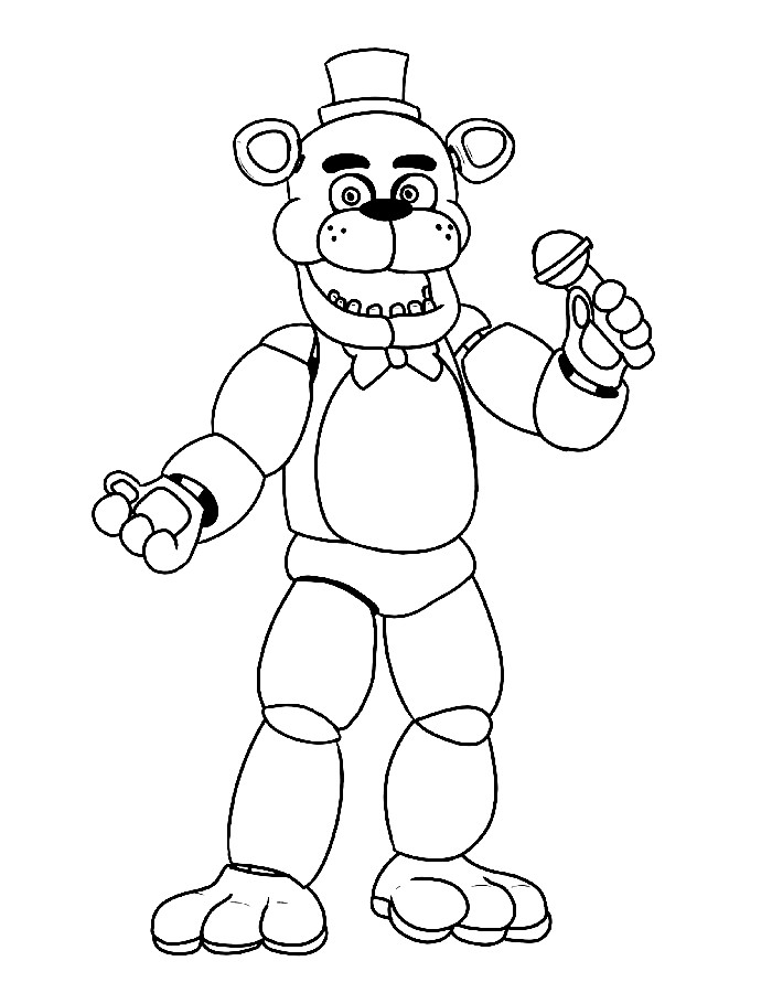 Freddy Fazbear Holding A Microphone With An Open-armed Pose Coloring Page