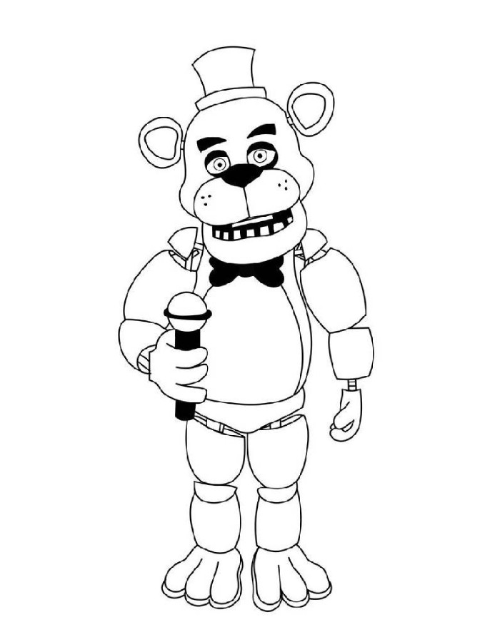 Freddy Fazbear Holding A Microphone Coloring Page