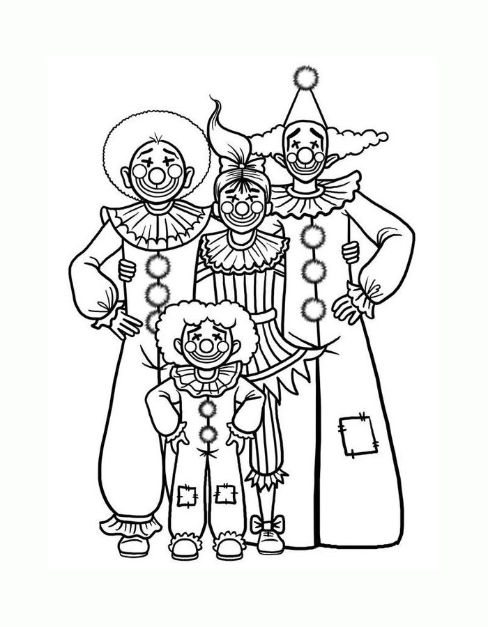 Free Circus Family Of Clowns Coloring Page