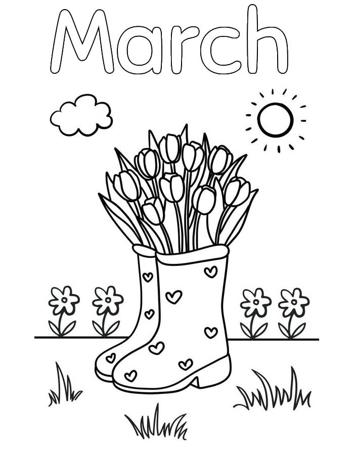 March Coloring Pages (Free Printable PDF)