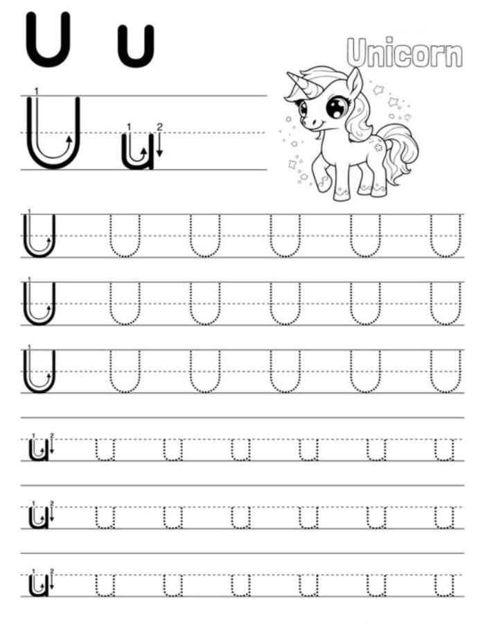 Free Printable Simple Letter U Tracing Worksheet Coloring Page