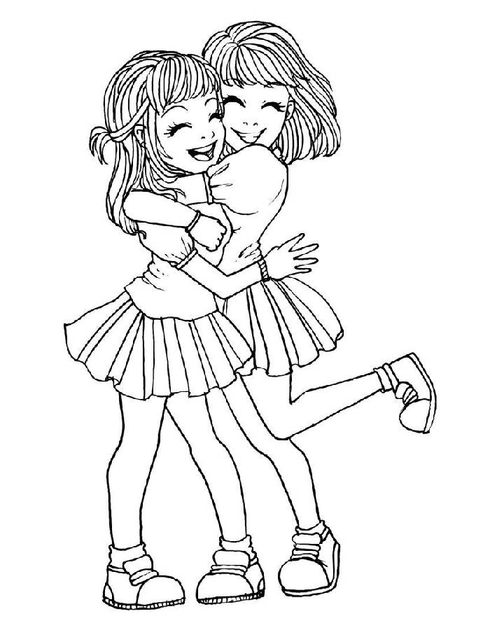 Friends Hug With Joy Coloring Page