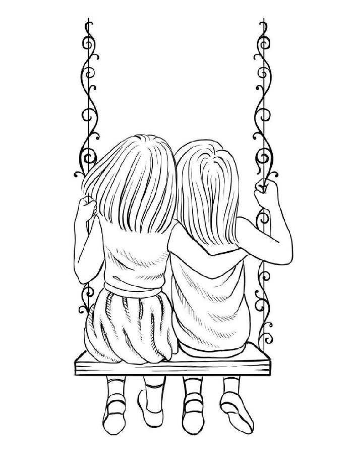 Friends Sitting On Swing Coloring Page