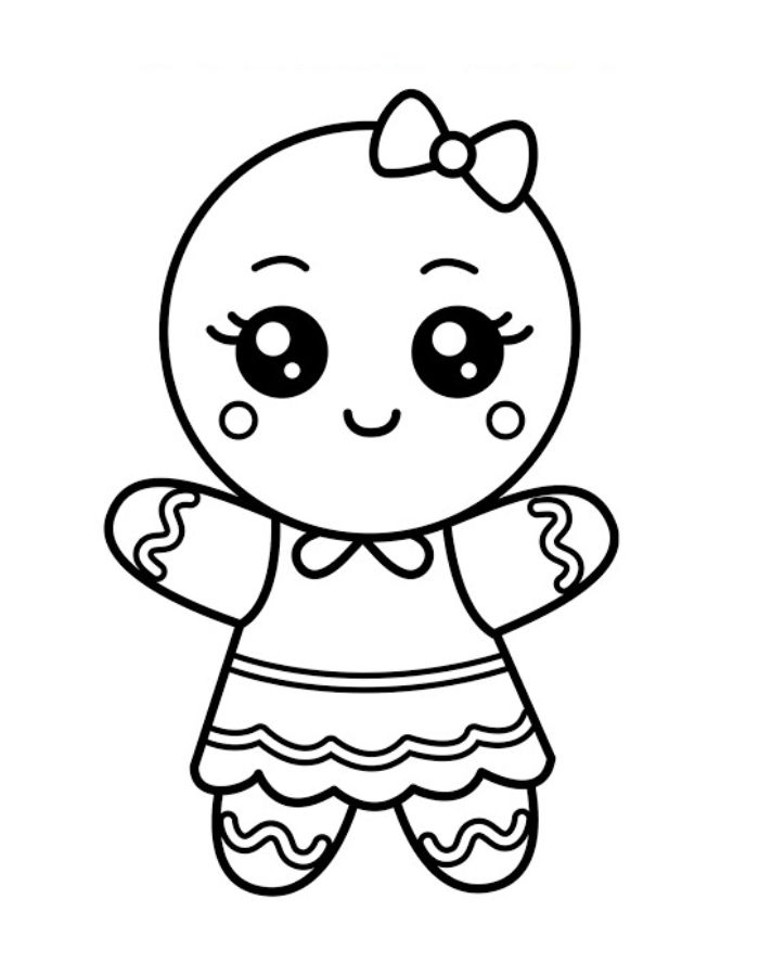 Gingerbread Girl Cute And Easy Coloring Page