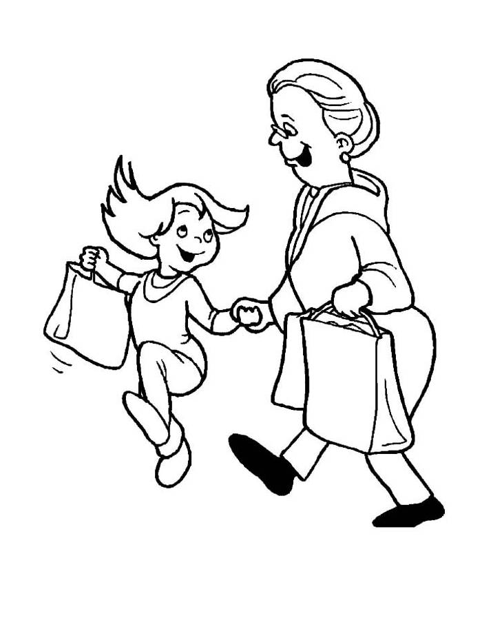 Girl Going To Supermarket With Grandmother