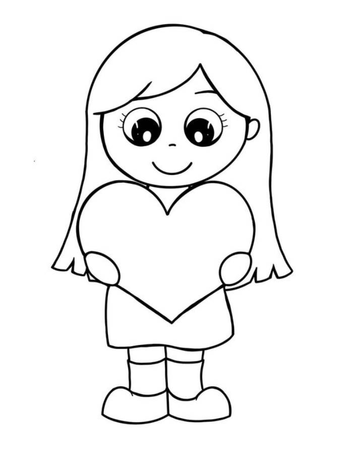 Girl With Heart Coloring Page