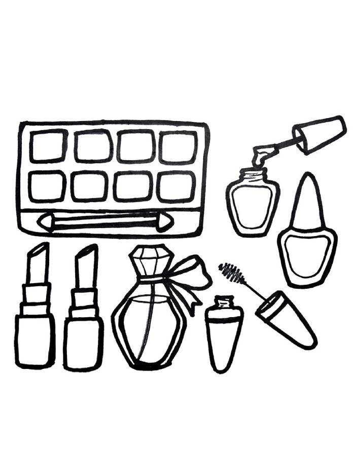 Glitter Nail Paint, Lipstick, Perfume Coloring Page