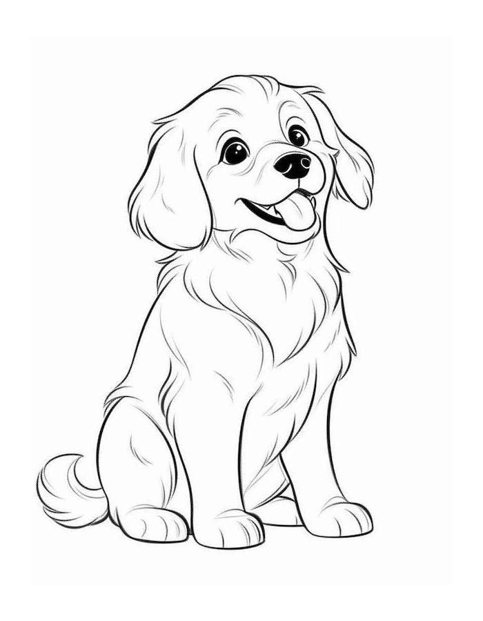 Golden Retriever Drawing Realistic Coloring Page