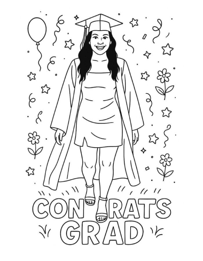 Graduation Illustration Of A Smiling Graduate Coloring Page