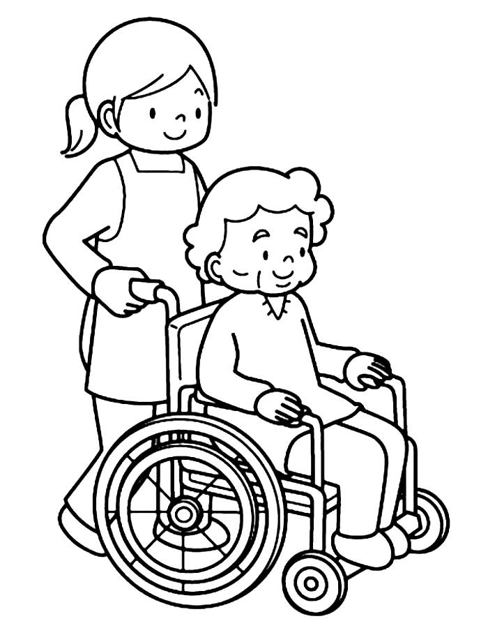 Grandmother On Wheelchair Coloring Page