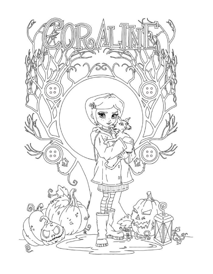 Halloween Coraline Cute Version Coloring Page