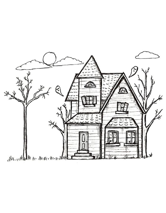 Halloween Haunted House Coloring Page