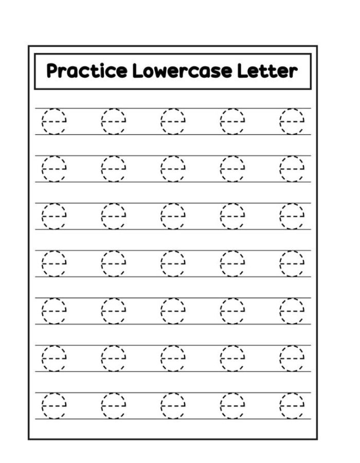 Handwriting Practice Lowercase Letter E Coloring Page