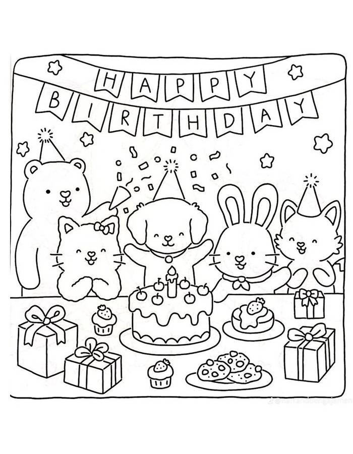 Happy Birthday Fuzzy Hygge Happy Birthday Fuzzy Hygge Coloring Page