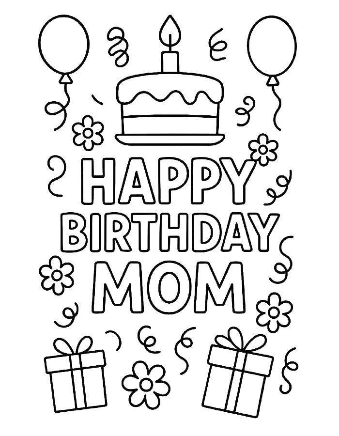 Happy Birthday Mom Coloring Page