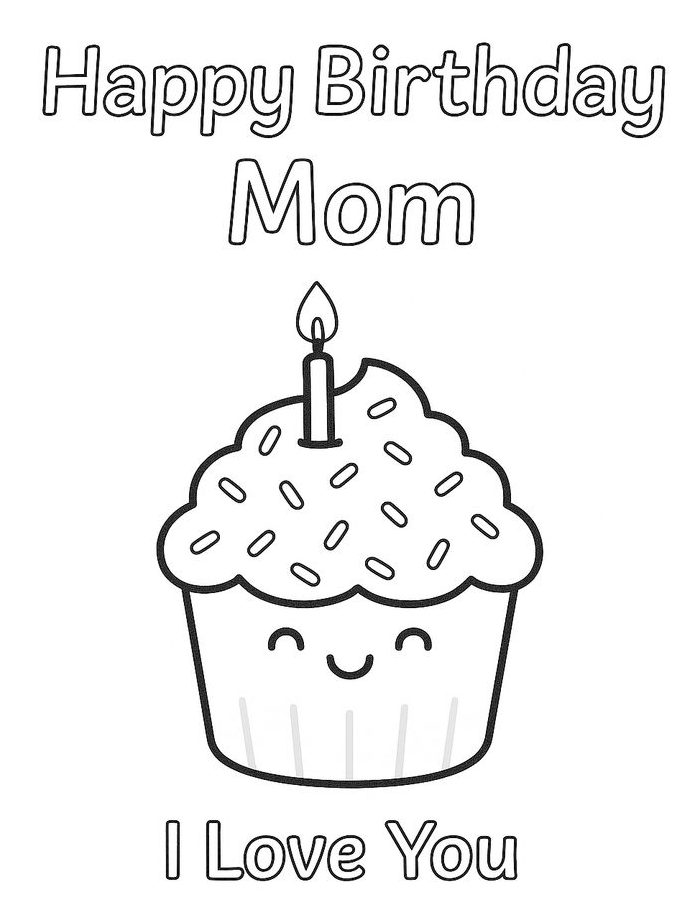 Happy Birthday Mom I Love You Coloring Page