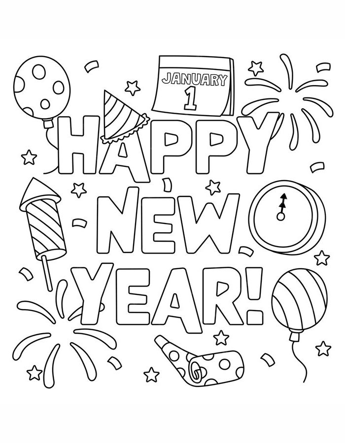 Happy New Year January 1 For Kids Coloring Page