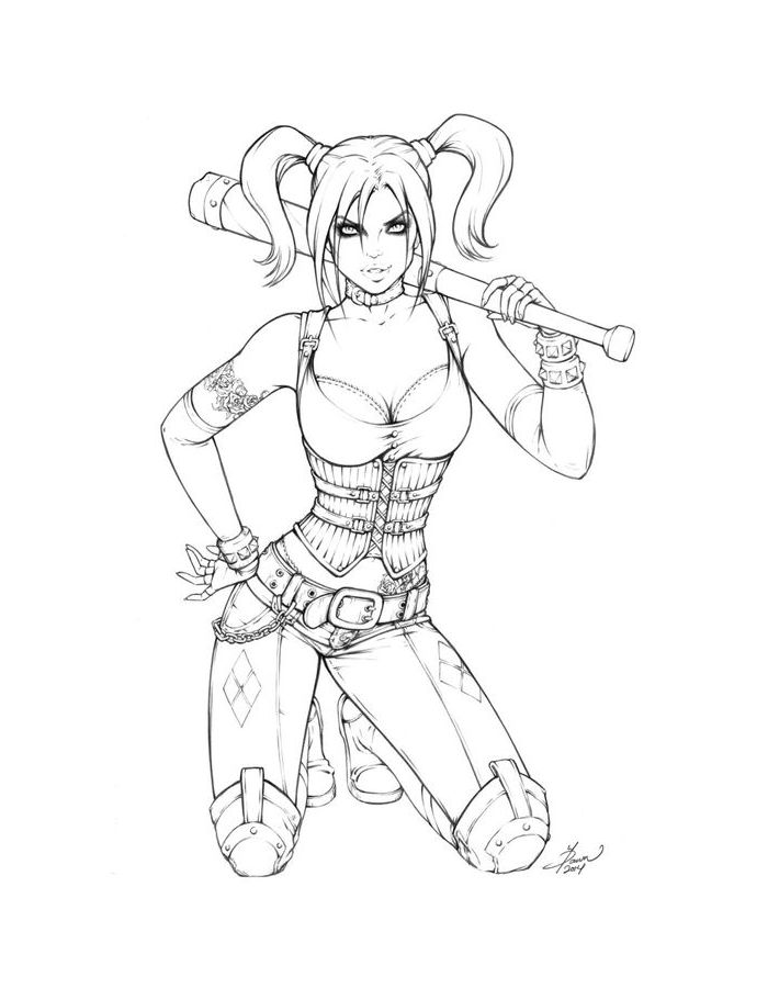 Harley Quinn Black And White Coloring Page