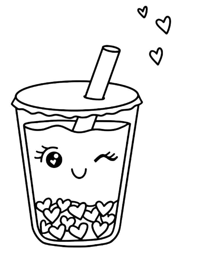 Heart Bubble Tea Coloring Page