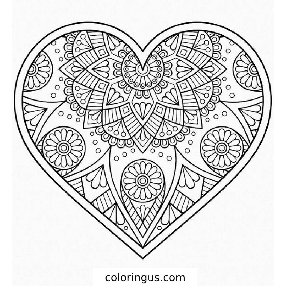 Heart Mandala Coloring Pages Free
