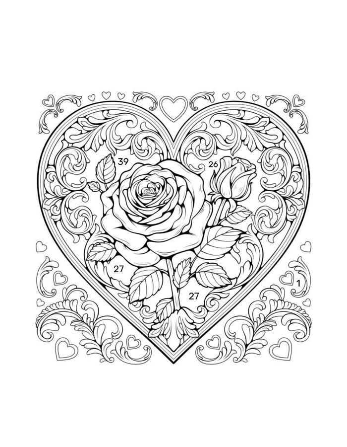 Heart With Roses Coloring Page