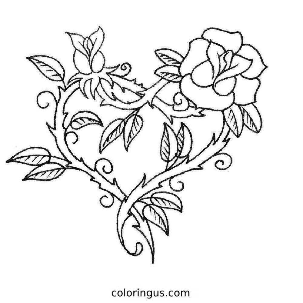 Hearts And Roses Coloring Page