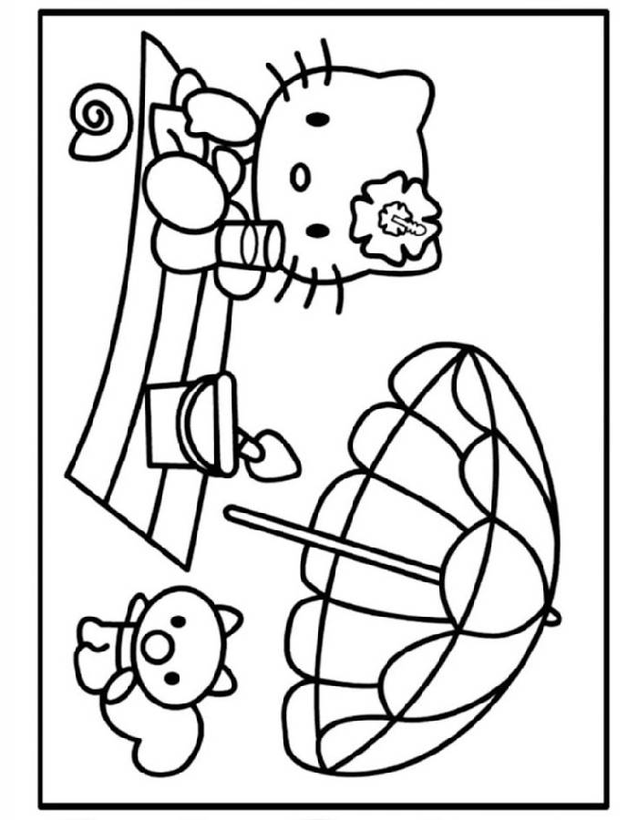 Hello Kitty Beach Drawing Coloring Page