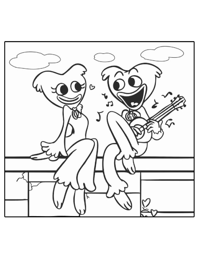 Huggy Wuggy And Kissy Missy Love Coloring Page