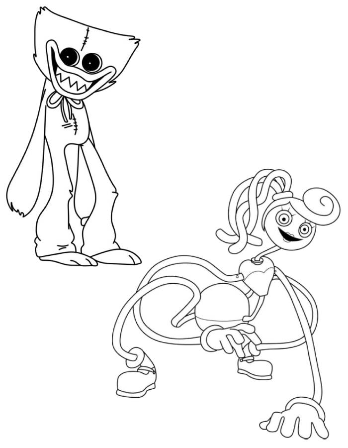 Huggy Wuggy And Mommy Long Legs Coloring Page