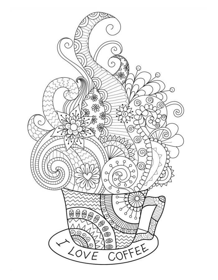 I Love Coffee Monday Mandala Doodle Coloring Page
