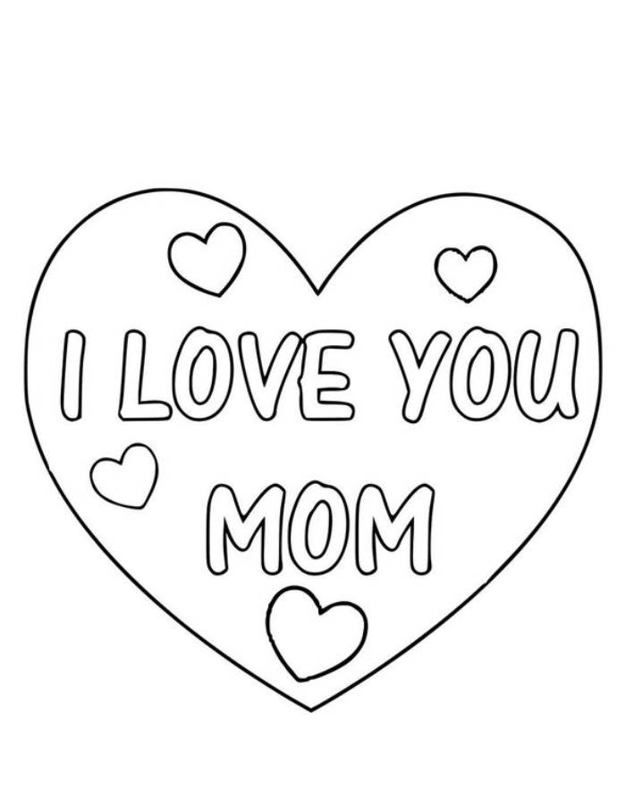 I Love You Mom Heart Coloring Page