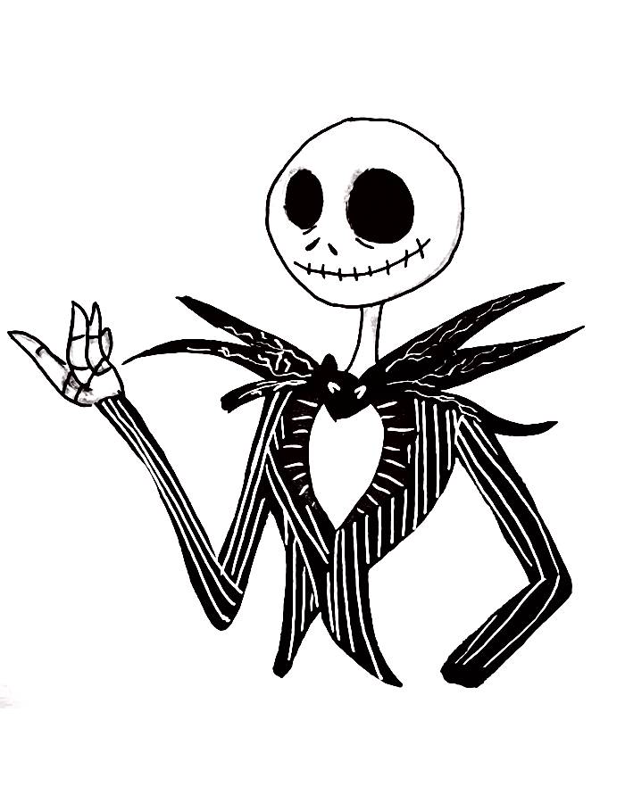 Jack Skellington Easy Halloween Cartoon Coloring Page