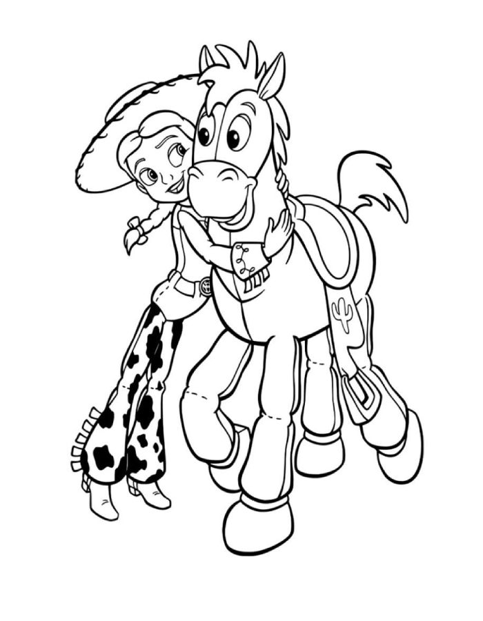 Jessie From Toy Story Hugging Horse Coloring Page