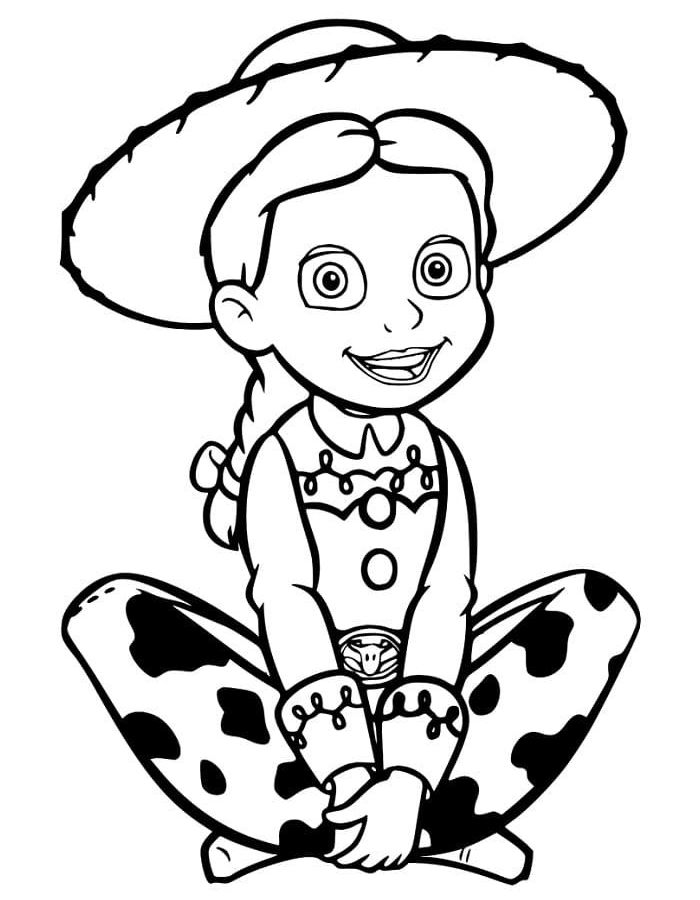 Jessie Sitting Cross-legged In Her Cowgirl Outfit And Hat Coloring Page