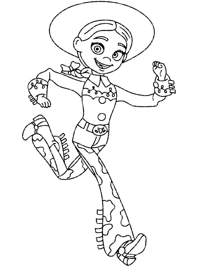 Jessie The Cowgirl Runs Towards Her Friends Coloring Page
