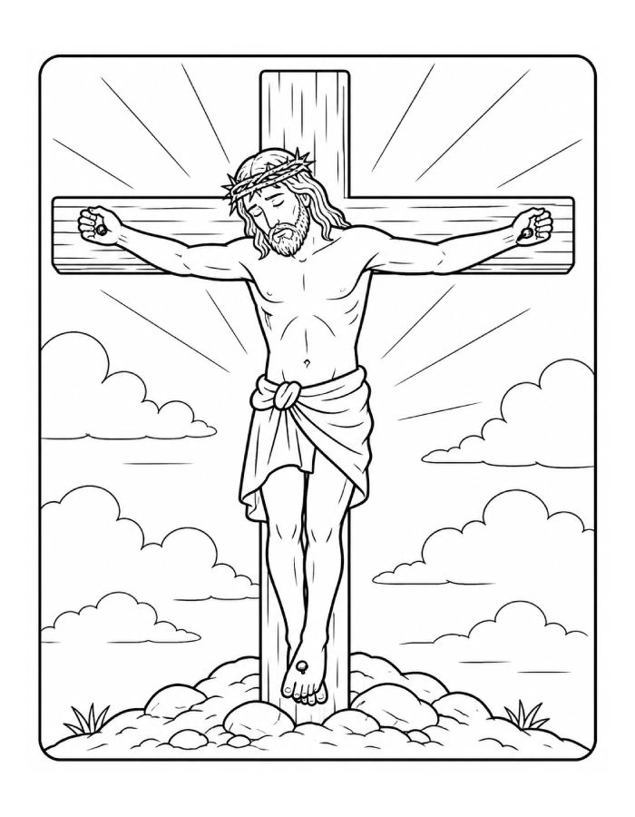 Jesus On Cross, Symbol Of Sacrifice Coloring Page